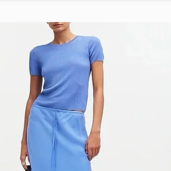 Madewell Micro Ribbed  Blue Short Sleeves Knit Top - XS - Picture 1 of 6
